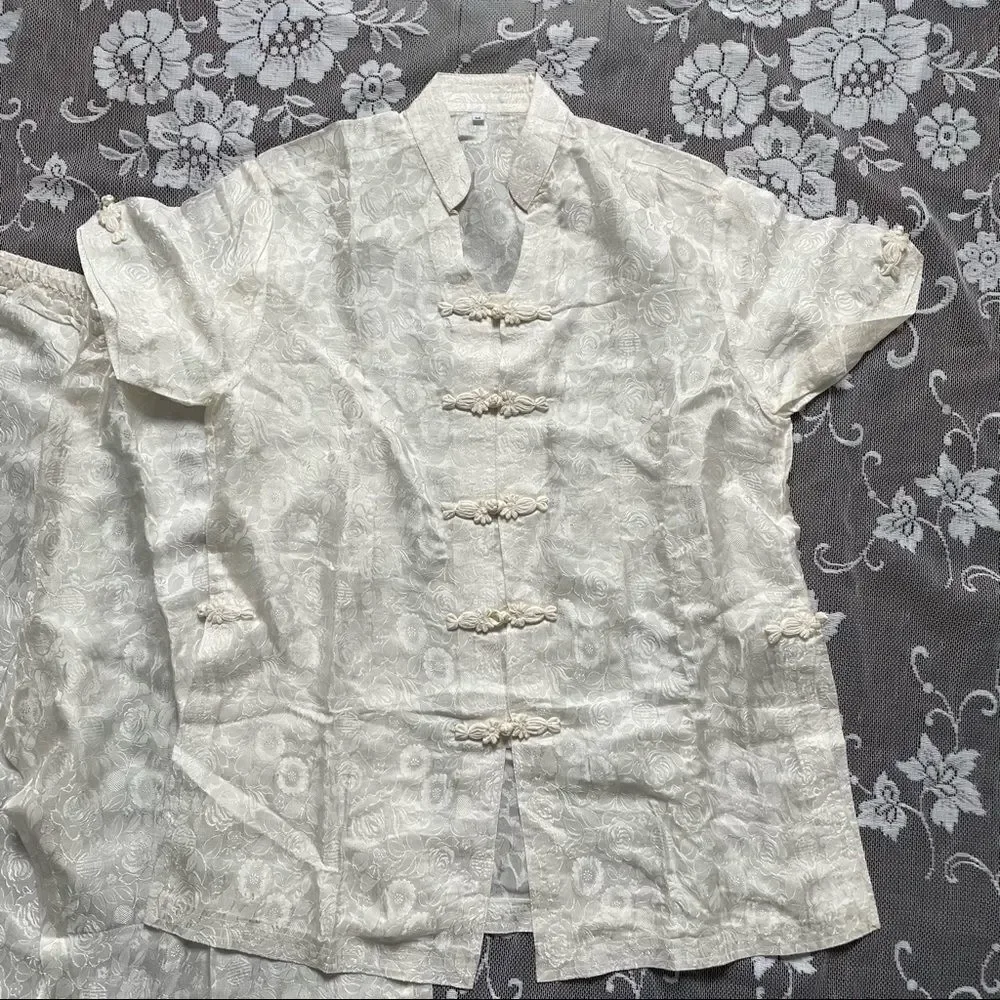 Asian 2 Piece Silky White Pyjama Set - Picture 3 of 16